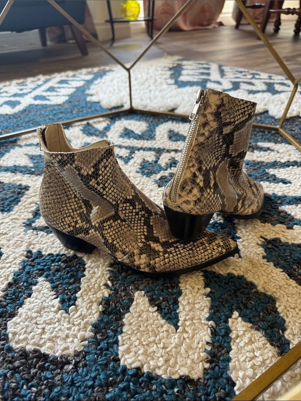 Steve Madden Snake-Print Ankle Boots - Beige/Black